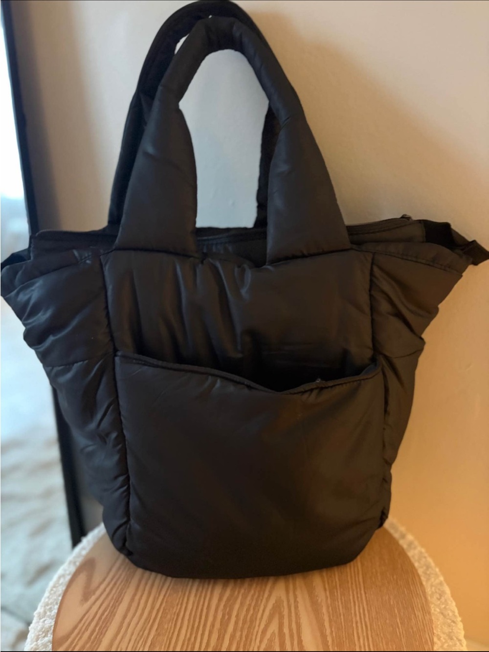 Quilted Puffer Tote Bag - Black